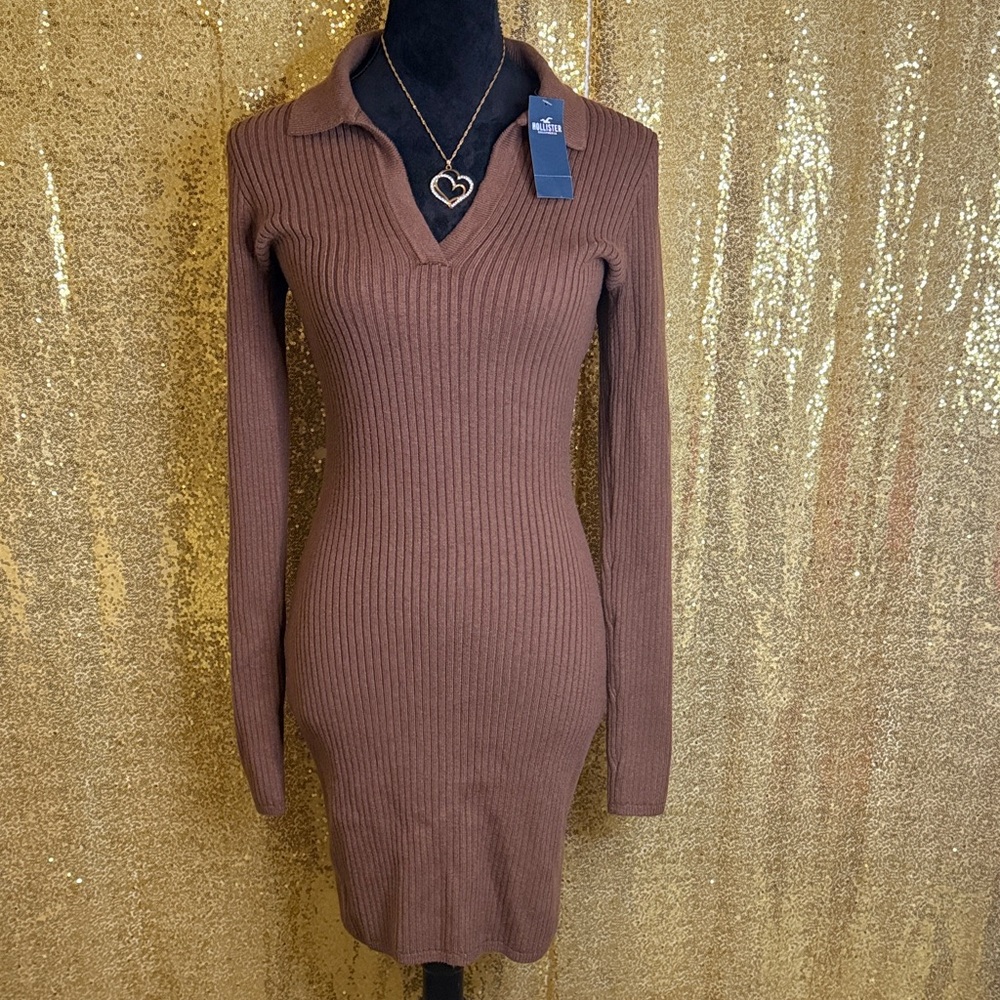 Hollister Chocolate Long Sleeve Ribbed Dress
